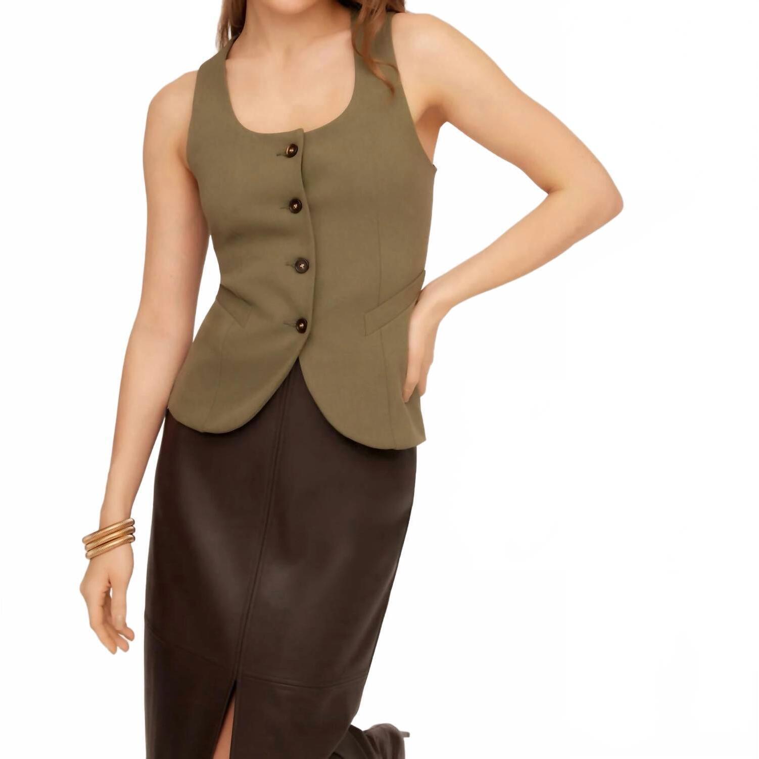 New Fifteen Twenty Joni Button Up Vest In Light Olive